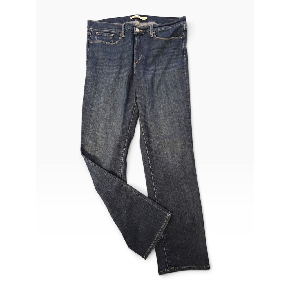 Levi Strauss Signature Womens Mid Rise Straight Leg Jeans Dark Wash Denim 16